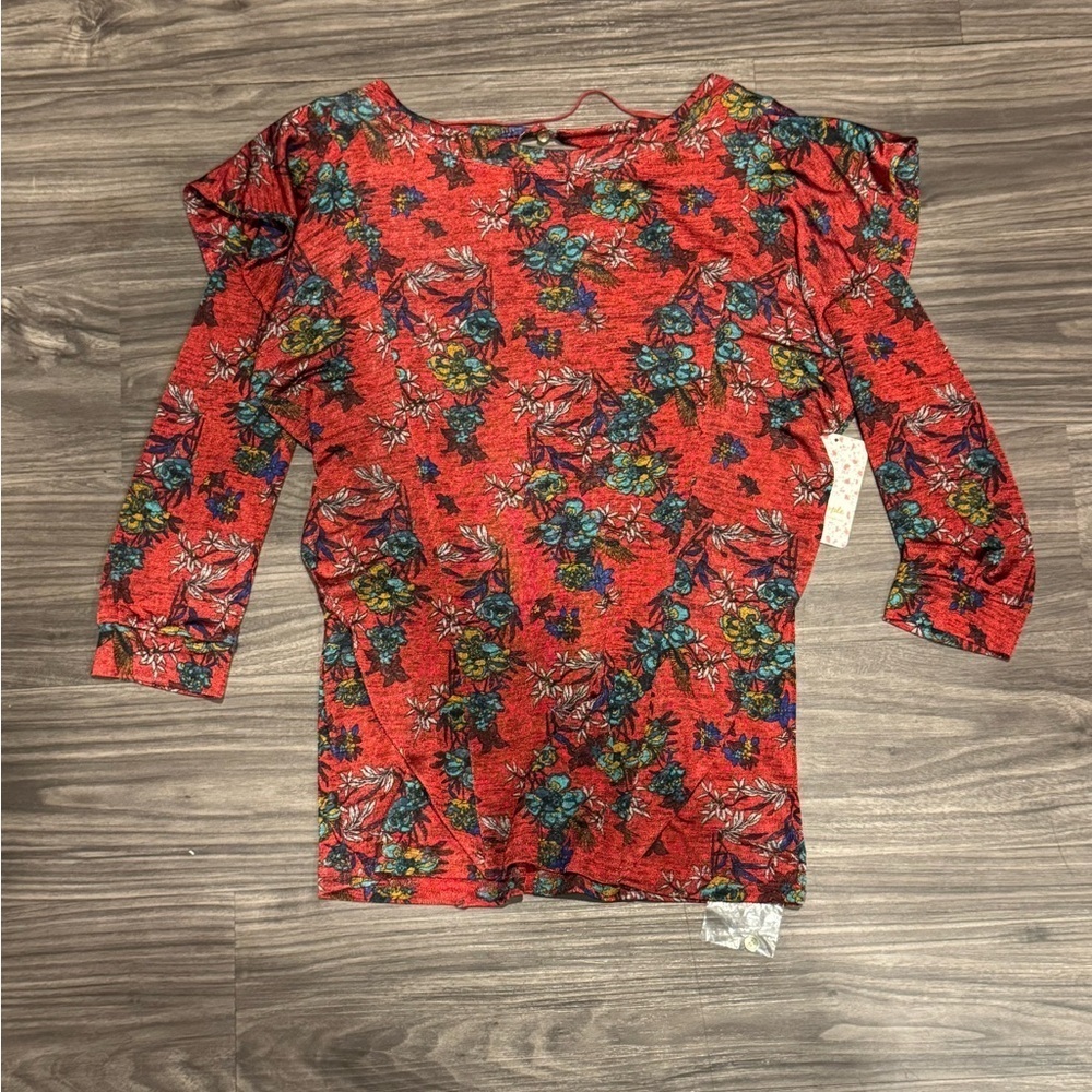 Free People Dock Street Floral Ruffle Top Red Women’s XS NWT - Picture 3 of 6